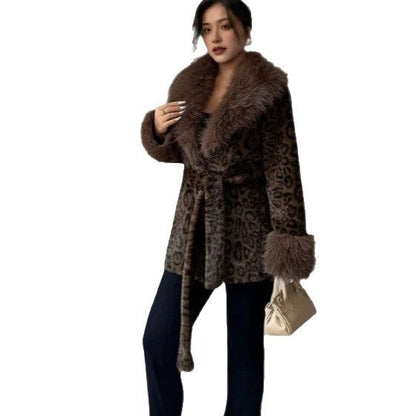 Faux Fur Leopard-Print Mink-Style Padded Long Coat