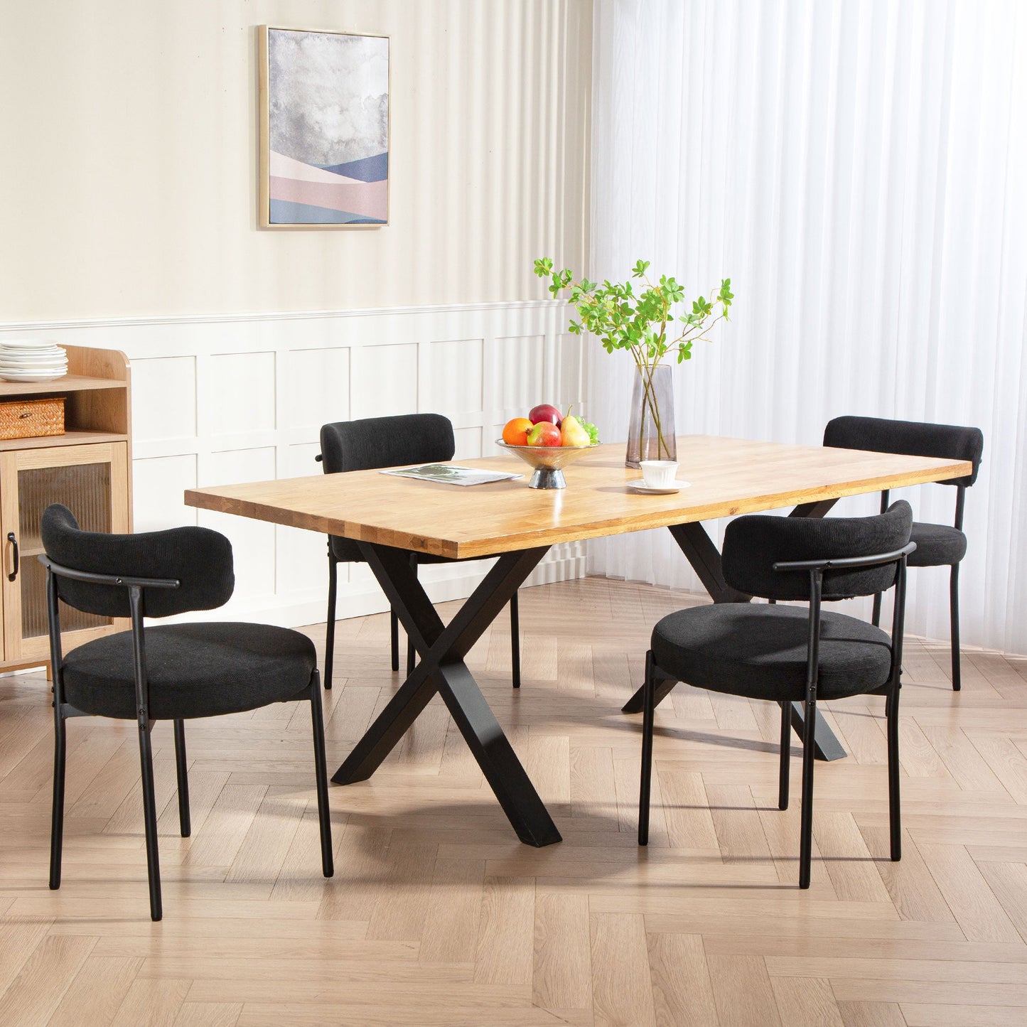 Avery 4 Pieces Modern Dining Chairs with Corduroy Upholstery-Black
