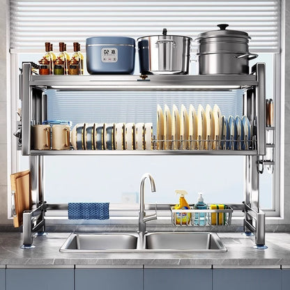 Stainless Steel Kitchen Sink Rack – Multifunctional Dish Drainer & Storage Organizer