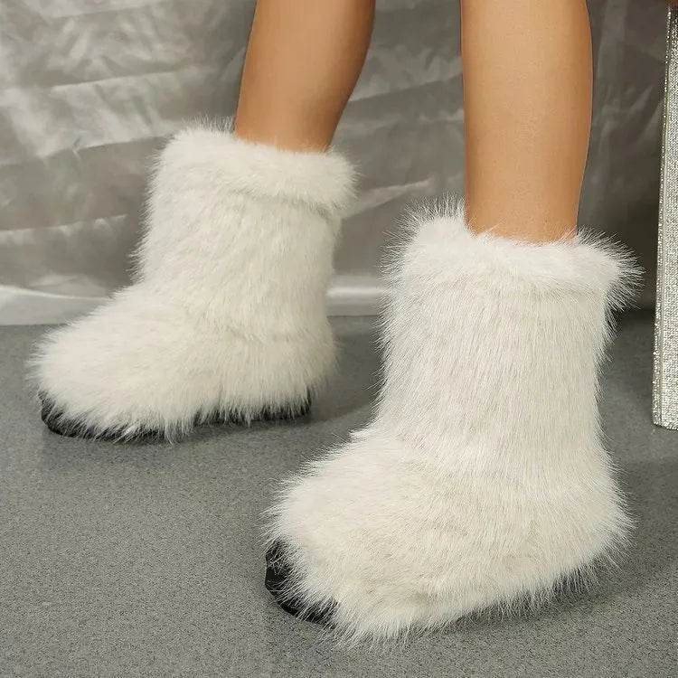 Bottes de neige longues en peluche à la mode pour femme, chaudes, mi-hautes, fourrées, en coton, bottines d'hiver