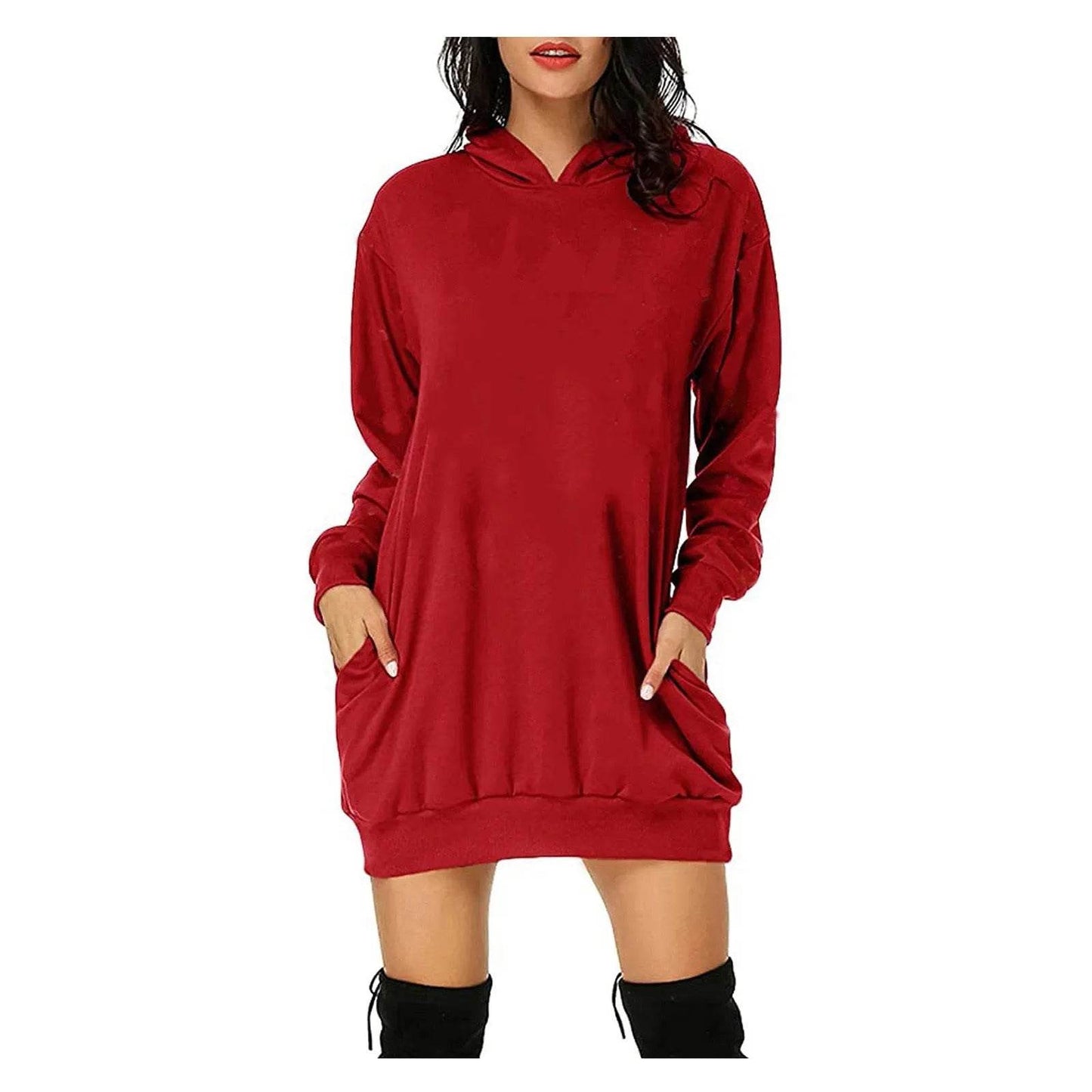 Women Solid Color Hat Dress Sweater Loose Feature Long Sleeves