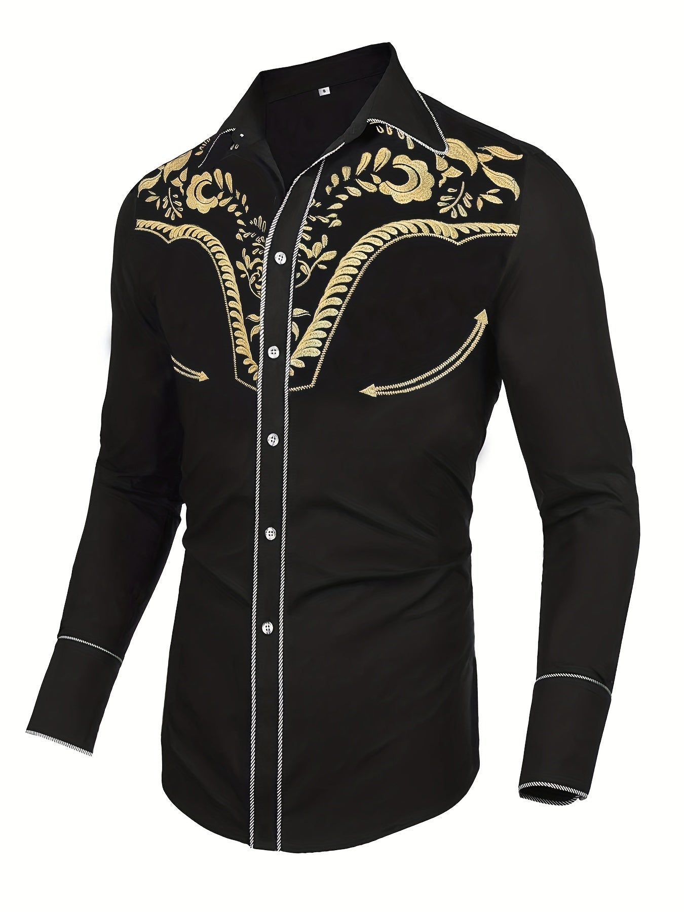 Western Cowboy Chic Long Sleeve Embroidered Shirt - Soft Cotton Blend, Elegant Design, Casual Style for Spring Fall Vacation Resort Wear - Men's Shirt for Outdoor Activities, Travel, and Leisure