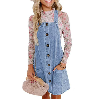 Loose Mini Denim Brace Jeans Jumper Dress