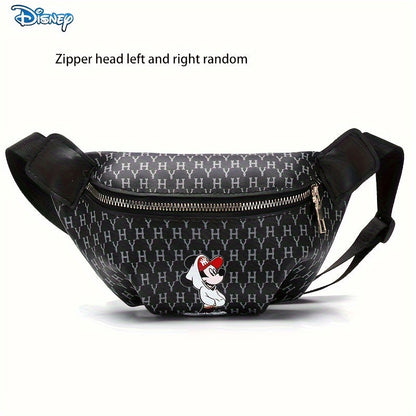 1pc Disney Mickey Cartoon Fanny PU Material Pack, Adjustable Strap Waist Bag With Fashion Zipper, Suitable For Sports & Outdoor Activities