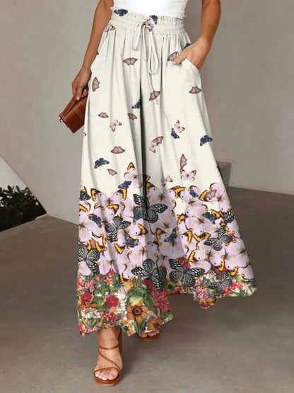 Printed Comfortable Casual High Waist  Wide-leg Floral Palazzo Trousers women