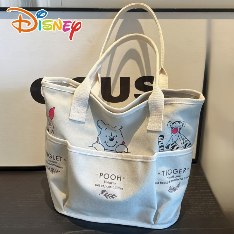 Disney Winnie The Pooh Printed Canvas Tote Bag, Vintage Single Shoulder Bag, Large Capacity Multi-Pocket Handbag Christmas/Halloween gift