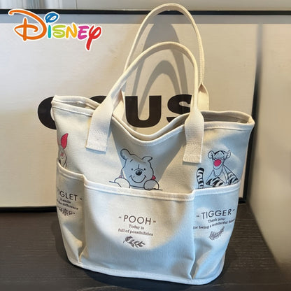 Disney Winnie The Pooh Printed Canvas Tote Bag, Vintage Single Shoulder Bag, Large Capacity Multi-Pocket Handbag Christmas/Halloween gift