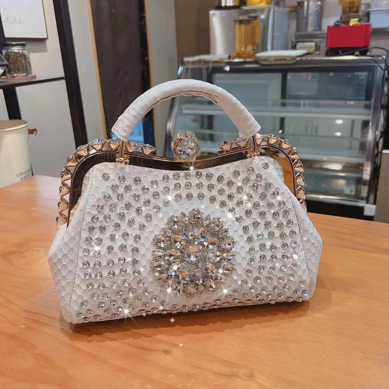 Sac à Main Bandoulière de Luxe Grande Capacité Incrusté de Diamants pour Femme