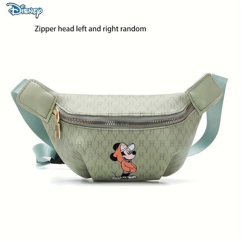 1pc Disney Mickey Cartoon Fanny PU Material Pack, Adjustable Strap Waist Bag With Fashion Zipper, Suitable For Sports & Outdoor Activities
