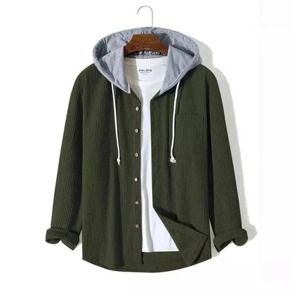 Men's Autumn And Button down Waffle Hoodie Cardigan