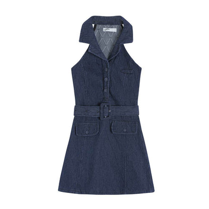 Mini Sleeveless Sheath Denim jeans halter neck Dress