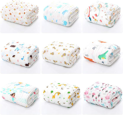 Set of 2 Baby Bath Towels Muslin Baby Blanket, 6 Layer 41.5" X 41.5" Muslin Cloths Cotton Extra Soft Wash Cloth (Colour Random)