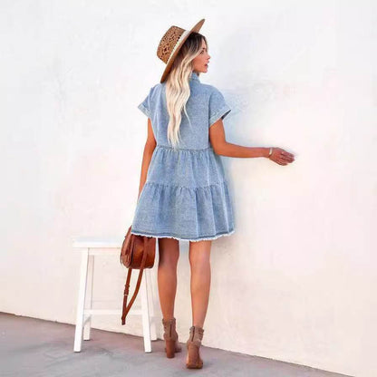 Casual Fashion Denim Short Sleeve loose mini Dress
