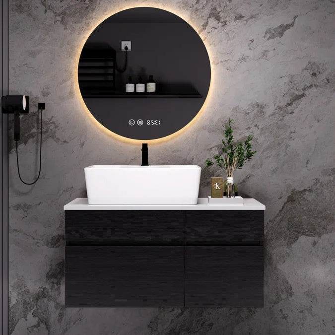 Meuble-lavabo mural simple de 31,5 pouces avec dessus en pierre reconstituée