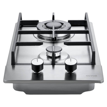 Gas Cooktop 12 Inch, Max 12250BTU 2 Burners Built-in Stainless Steel Gas Stove Top, LPG NG Convertible Dual Fuel Natural Gas Hob With Thermocouple Protection