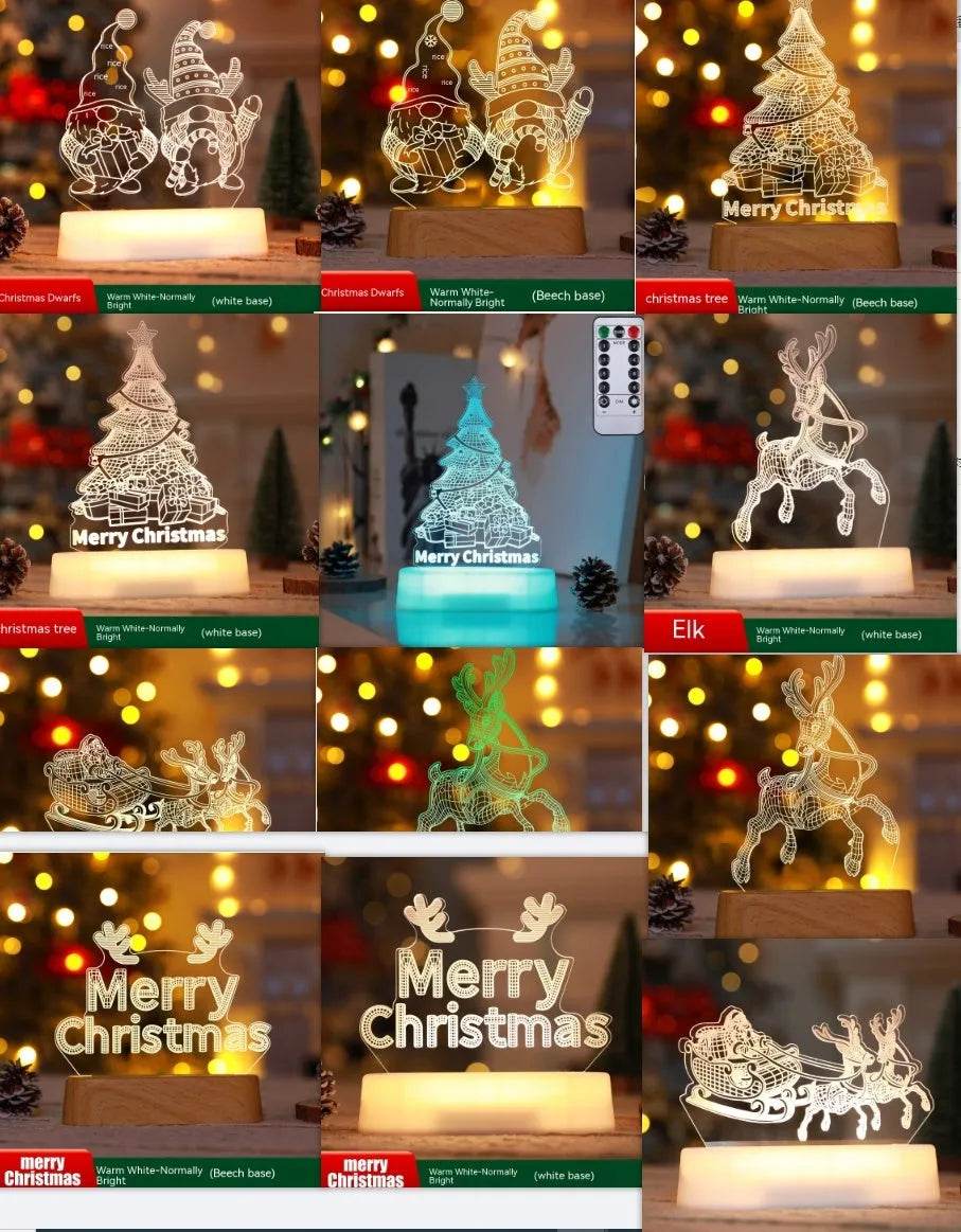 Décoration de Noël Lampe 3D Acrylique LED Veilleuses Nouvel An Saint-Valentin Cadeau de Noël pour Enfants Ornements de Noël