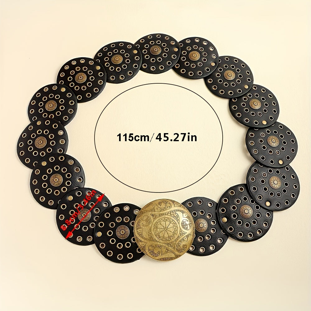 Ceinture large de cowboy occidental avec rivets dorés, en cuir PU, style Steampunk, avec grande boucle ronde vintage pour femme.