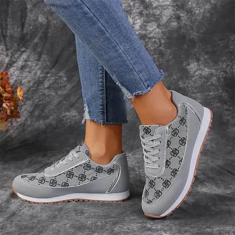 Baskets à lacets imprimé floral, chaussures de sport décontractées, légères et respirantes pour la marche et la course, chaussures plates pour femmes