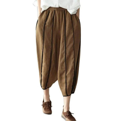 Summer Thin Striped Cotton And Linen Cropped trouser Pants For Women