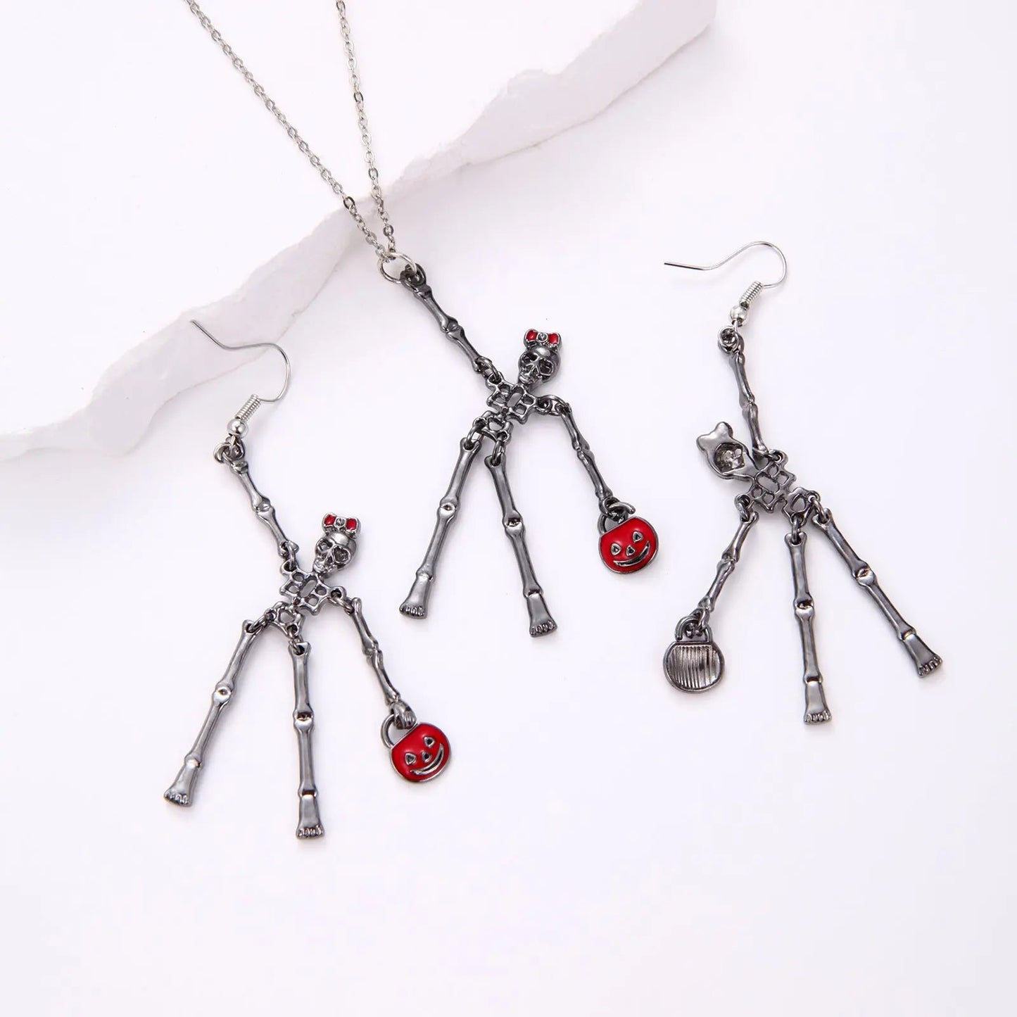 3pcs Halloween Skeleton Earrings And Necklace Set Creative Retro Personality Jewelry Accessories
