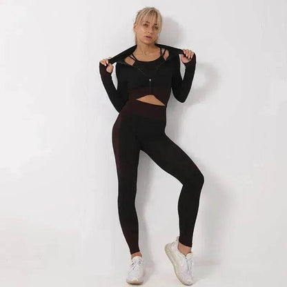 Women 3PCS Gym Set Seamless Sport Yoga Set Leggings Crop Bra Top  Fitness Gym Set Outfit