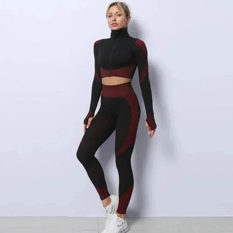 Women 3PCS Gym Set Seamless Sport Yoga Set Leggings Crop Bra Top  Fitness Gym Set Outfit