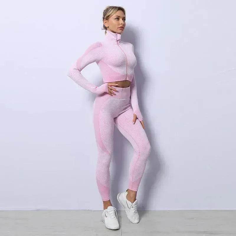 Women 3PCS Gym Set Seamless Sport Yoga Set Leggings Crop Bra Top  Fitness Gym Set Outfit