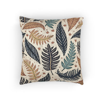 Botanical Leaf Pattern Woven Pillow | Tapestry Throw Cushion, Boho Home Decor