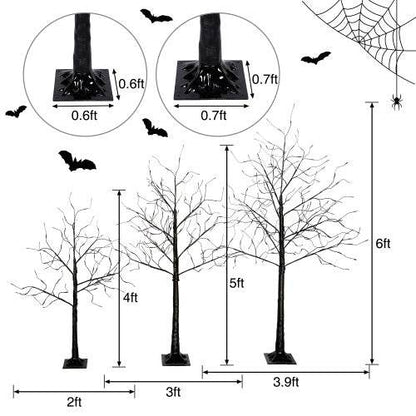 3 Pac Halloween Spooky Tree With Purple Lights, 4FT 5FT And 6FT, Lighted Black Tree For Halloween Decoration