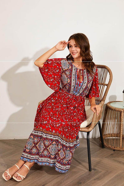 Modest Plus Size Summer dress V Neck Midi Beach boho Dress
