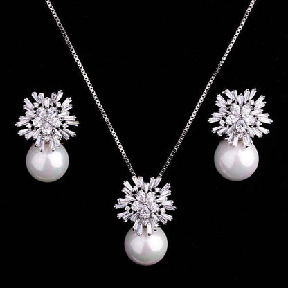 Luxury high-grade bridal pearl necklace earrings set with zircon