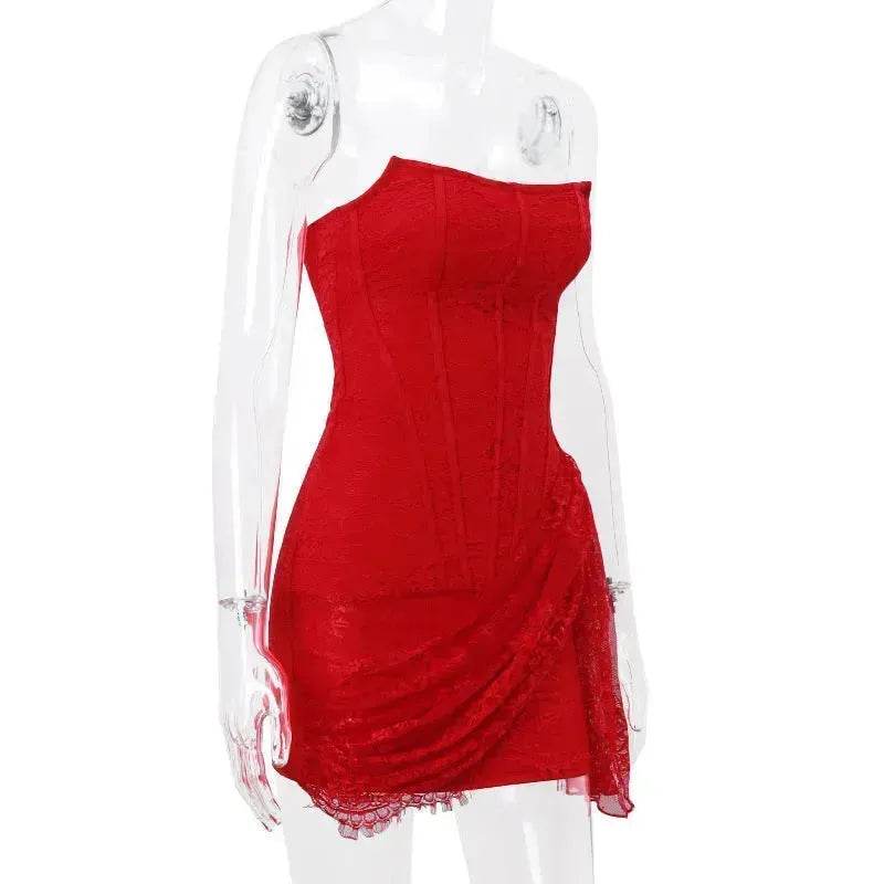 Robe Corset Bustier en Dentelle, Mini-Robe de Soirée Ajustée, Tendance et Charmante pour Femme pour les Soirées Cocktail.