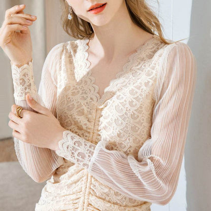 Summer Women Temperament  Work Office lace blouse top