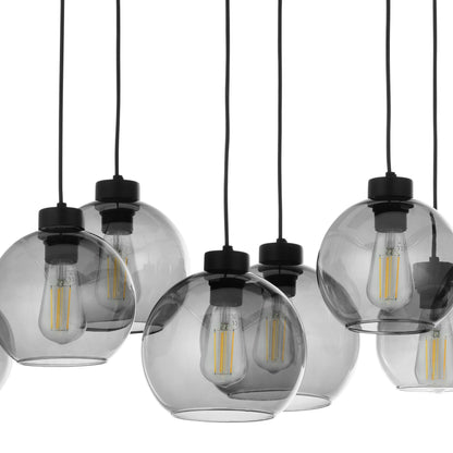 CUBUS Graphite Glass Scandinavian Pendant Light Fixture for Kitchen Island, Dining Room & Living Room (8-Light)