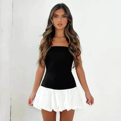 Robe chic bustier tube couleur unie plissée pour l'été, mini-robe patineuse courte à la mode pour femme, robe de soirée cocktail pour femmes