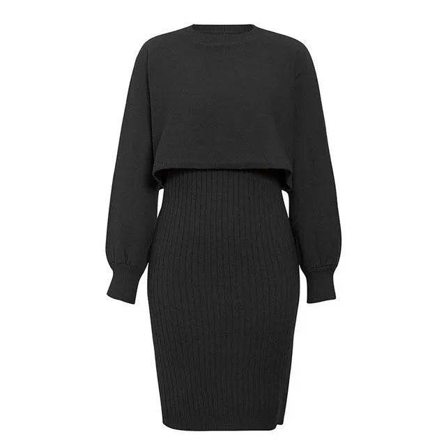 Women 2pcs Winter Outfit Cashmere dress Cropped Pullover top