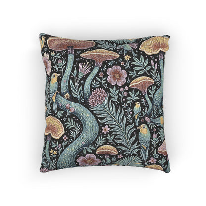 Mushroom and Fern Tapestry Pillow | Woven Decorative Throw Pillow