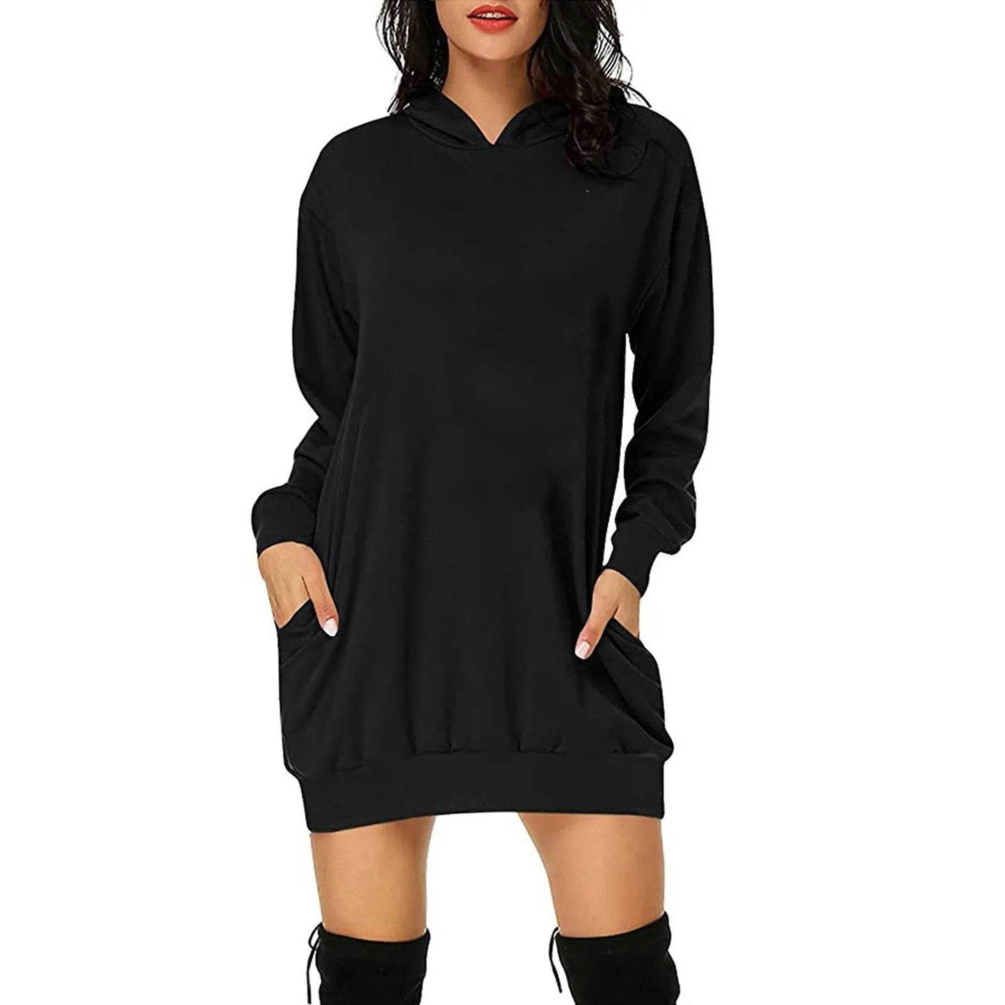 Women Solid Color Hat Dress Sweater Loose Feature Long Sleeves