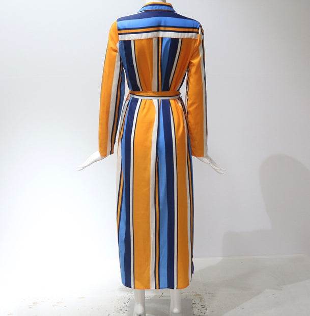 Robe longue à rayures en mousseline de soie à manches longues pour femmes, col en V, sexy, élégante et décontractée, printemps-été