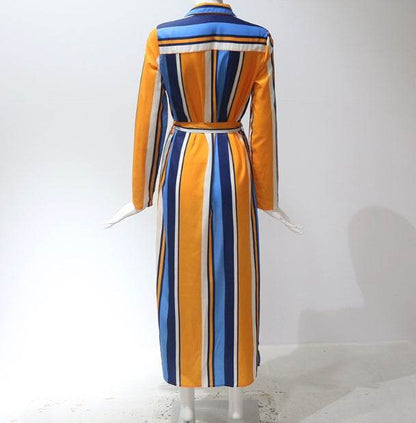 Robe longue à rayures en mousseline de soie à manches longues pour femmes, col en V, sexy, élégante et décontractée, printemps-été