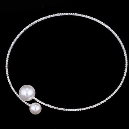Bridal crystal pearl diamond drill collar adjustable two piece