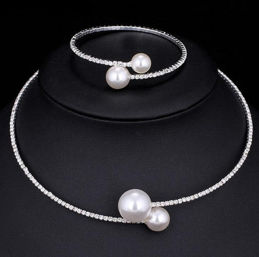 Collier de mariée deux pièces réglable en perles de cristal et diamants