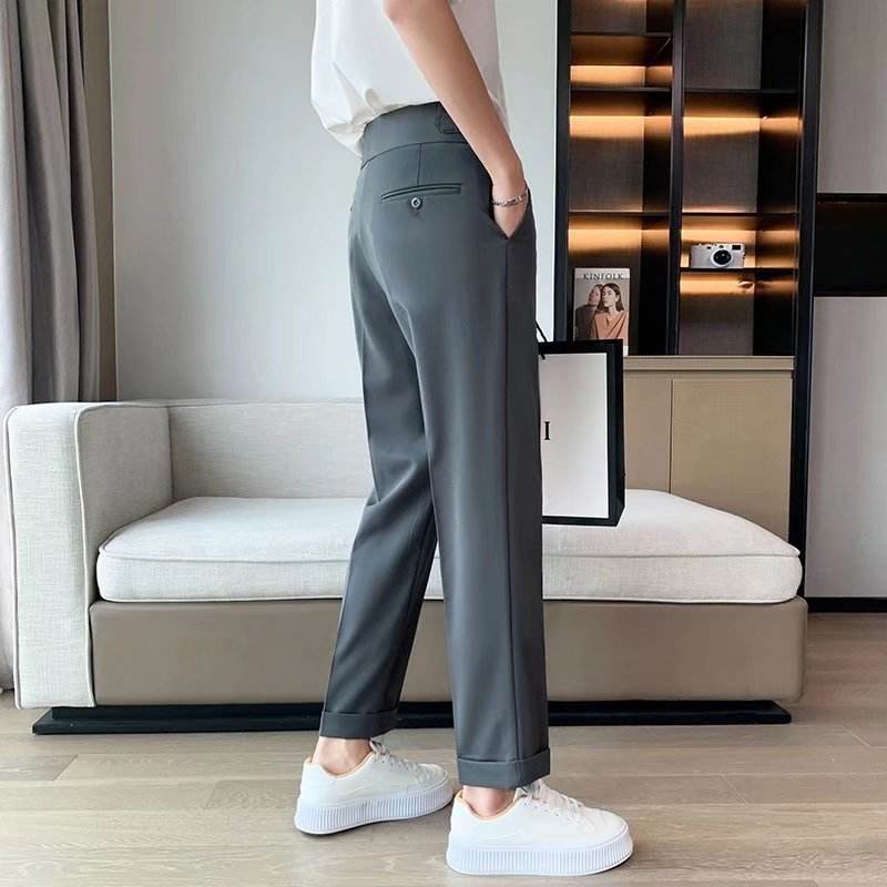 Work Office Business Formal Men's Trouser Draping Cropped Small Suit Pants Men