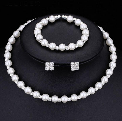 8MM bridal handmade pearls, Rhinestone necklaces set