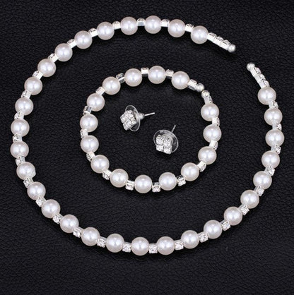 8MM bridal handmade pearls, Rhinestone necklaces set