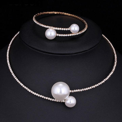 Bridal crystal pearl diamond drill collar adjustable two piece