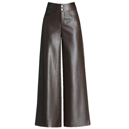 High Waist Thick Loose Big Leg Straight All-matching Wide Leg Leather trouser Pants For Women