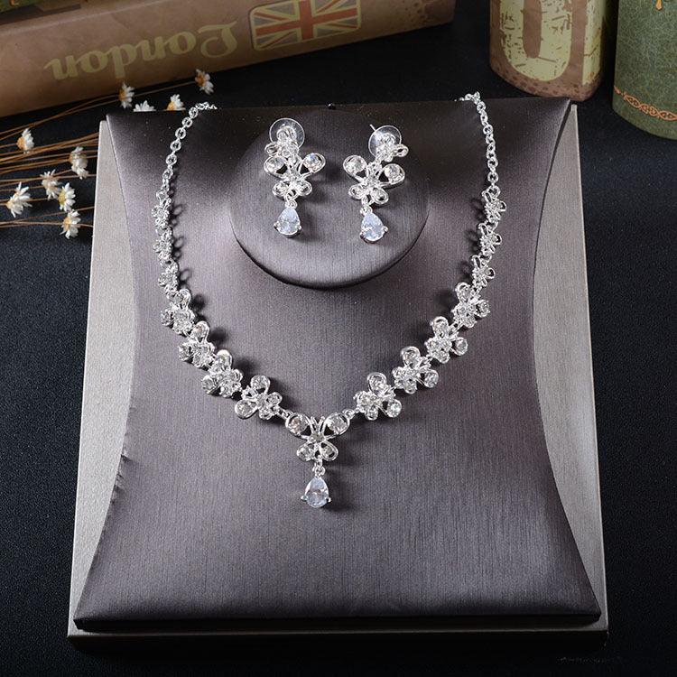 TL216 White Rhinestone Zircon Butterfly Pierced Drop Bride Two Piece Necklace set