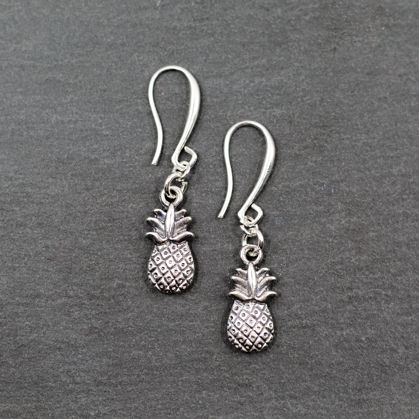 Pineapple Charm Earrings in Silver Plate