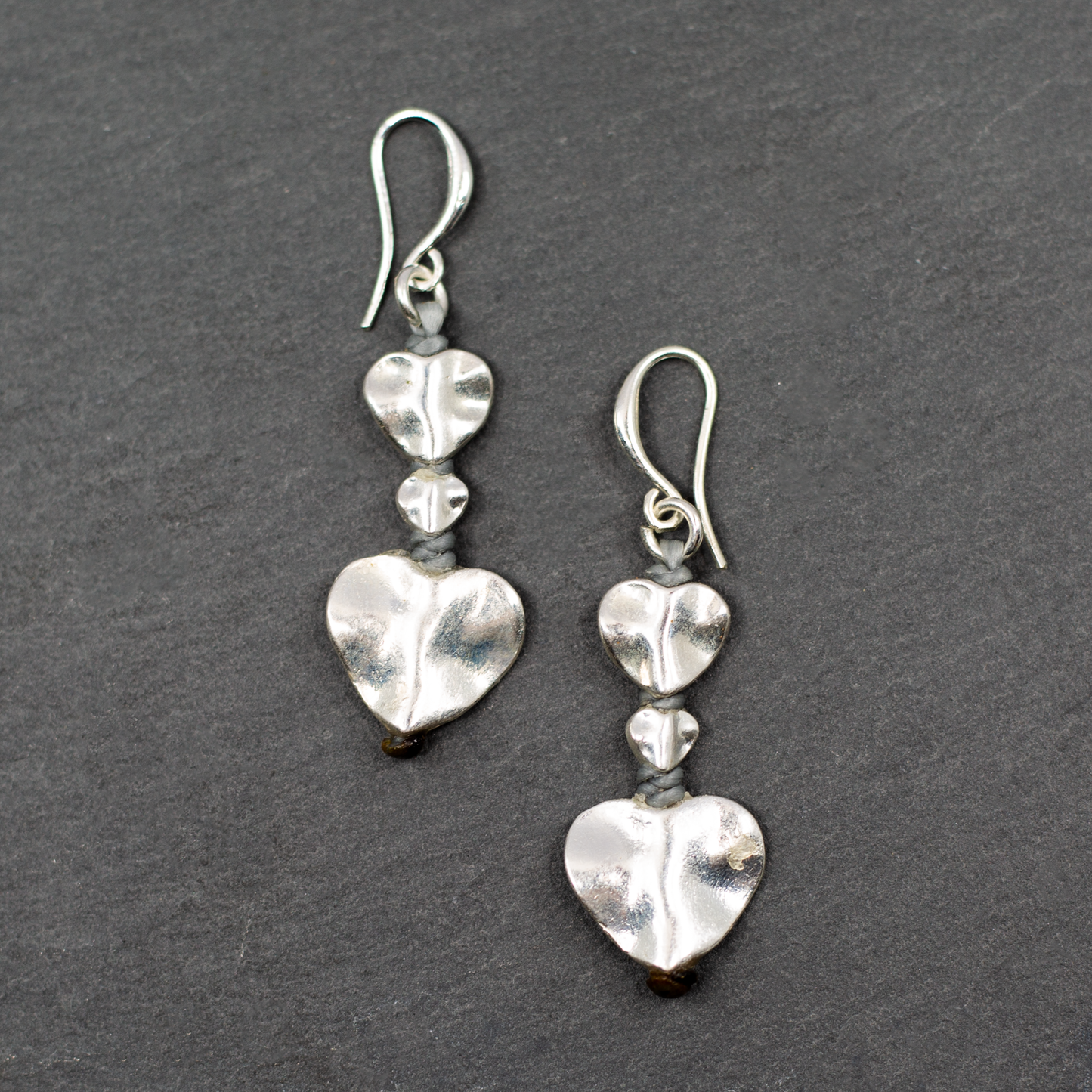 Silver Plate Double Drop Heart Earrings